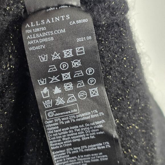 AllSaints Sweater Womens Small Black Turtleneck Metallic Wool Yak Blend WD407V - Picture 11 of 14